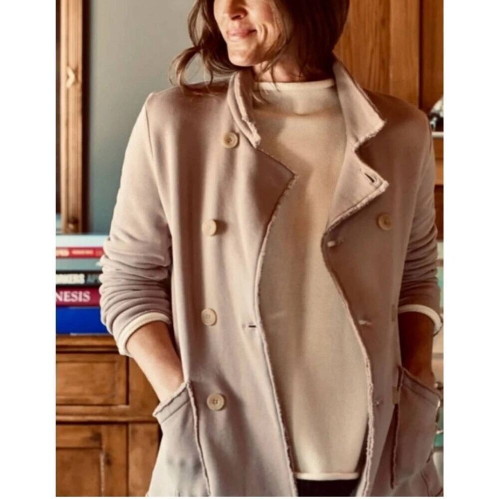 Frank & Eileen Beige Toasted Belfast Triple Fleece cropped Pea Coat sz Small